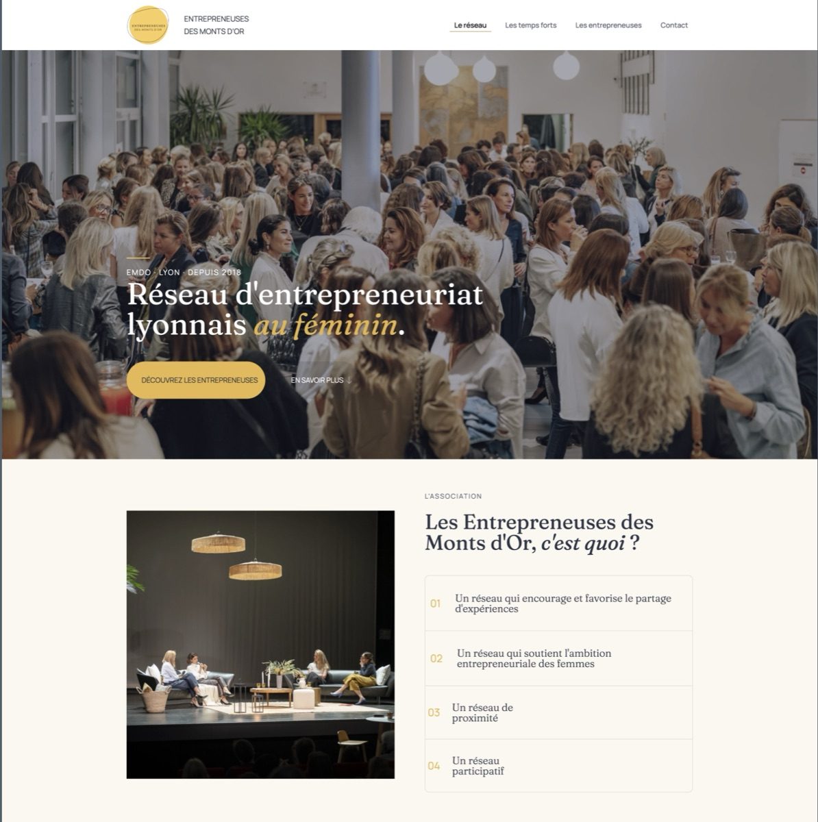 Page d'accueil du site internet des Entrepreneuses des Monts d'Or