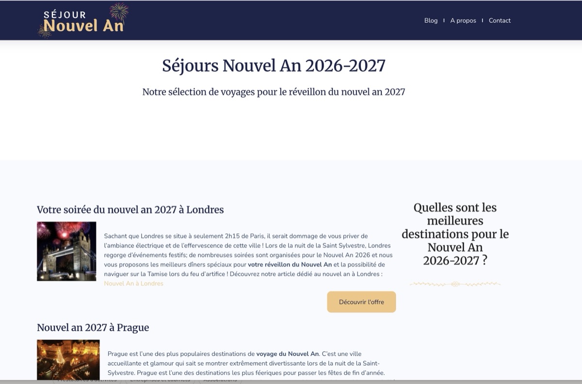 Page d'accueil du blog de destinations Séjour Nouvel An