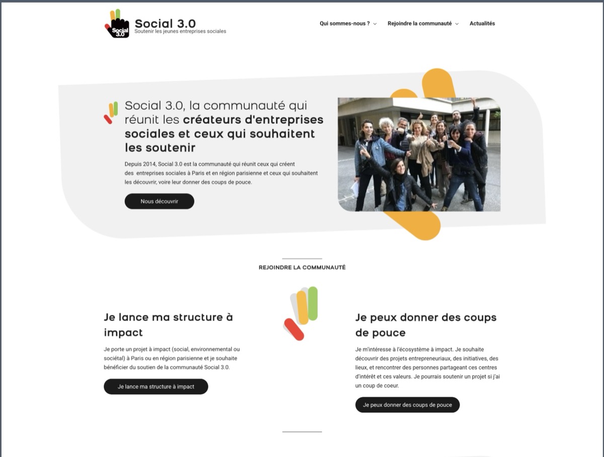 Page d'accueil du site internet de la communauté Social 3.0